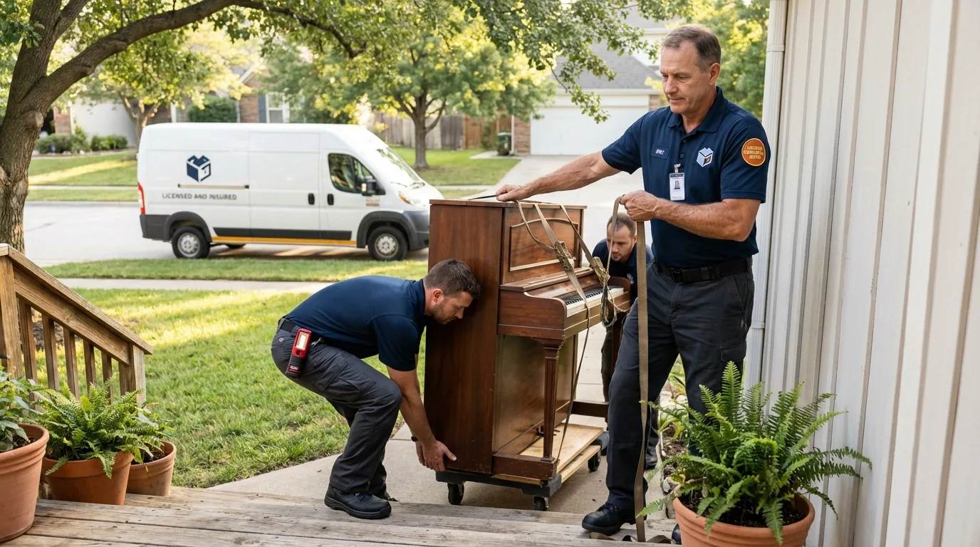 Licensed piano movers securing grand piano in Kahuku, HI