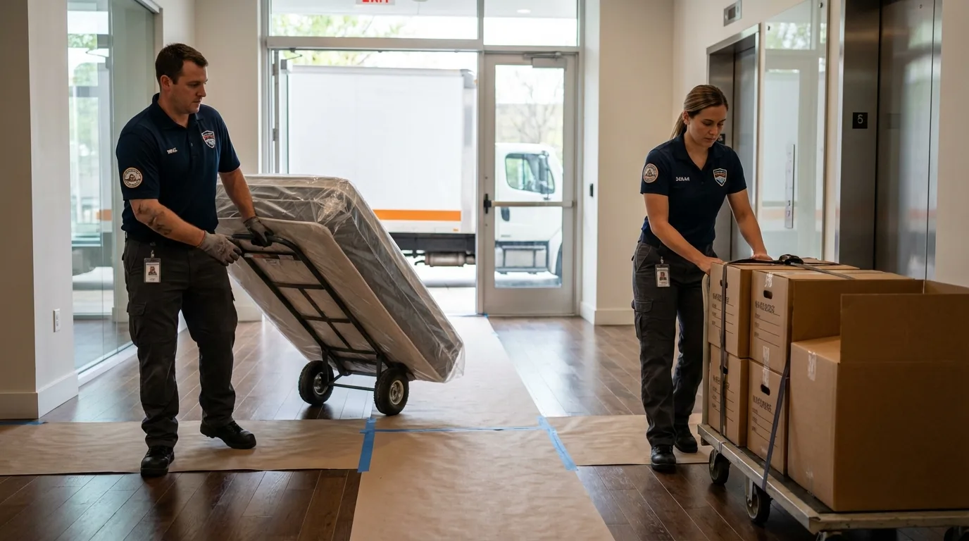 Professional apartment movers loading elevator in Kahuku, HI